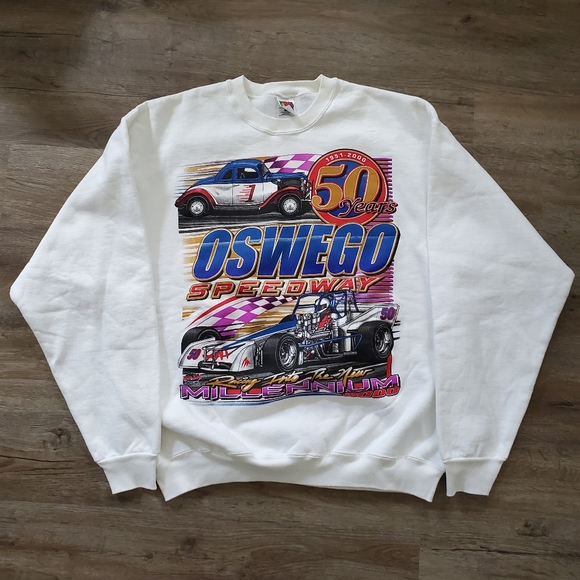 Vintage Oswego Speedway 50 Years 1951-2000 Racing Sweatshirt Adult L Double Side - Picture 1 of 9